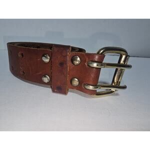 Full Grain Leather Belt Women’s S/M Cognac Brown Brass Buckle and Accents 34"